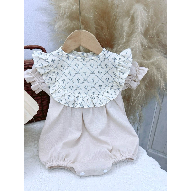 Bodysuit cho bé gái sơ sinh cổ bèo cánh tiên vải linen 4 màu dễ thương size 5-11kg Tiệm Nhà Bơ