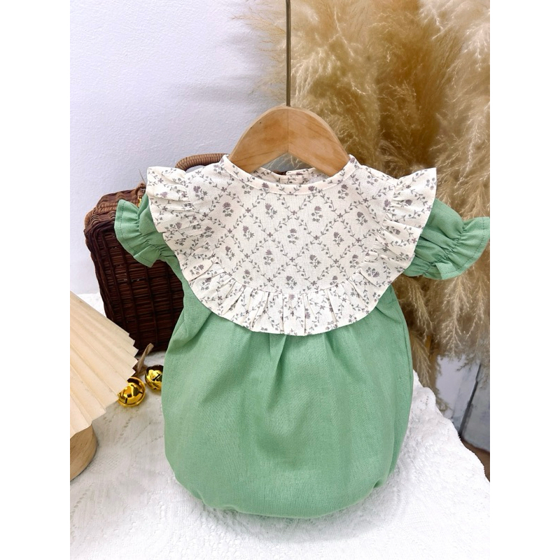 Bodysuit cho bé gái sơ sinh cổ bèo cánh tiên vải linen 4 màu dễ thương size 5-11kg Tiệm Nhà Bơ