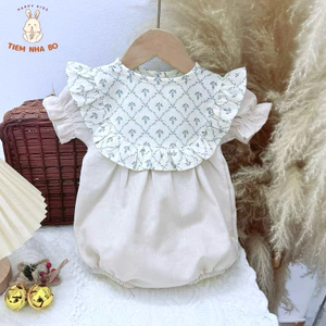Bodysuit cho bé gái sơ sinh cổ bèo cánh tiên vải linen 4 màu dễ thương size 5-11kg Tiệm Nhà Bơ