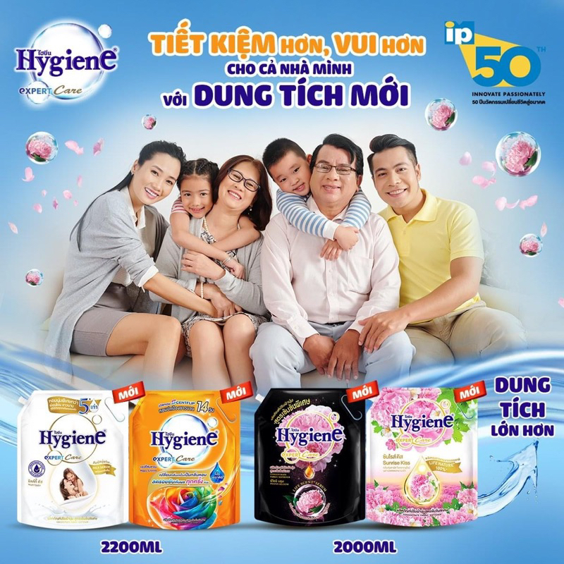 Combo nước xả vải Hygiene Thái Lan 1150ml, 2000ml và nước giặt Hygiene 1800ml EXPER CARE hương thơm bền lâu