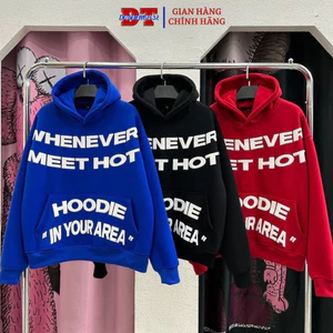 Áo Hoodie thu đông whenever nỉ PE form rộng Chữ Nổi Cực Nét ba màu nam nữ phối nón dày dặn - DTB SSL