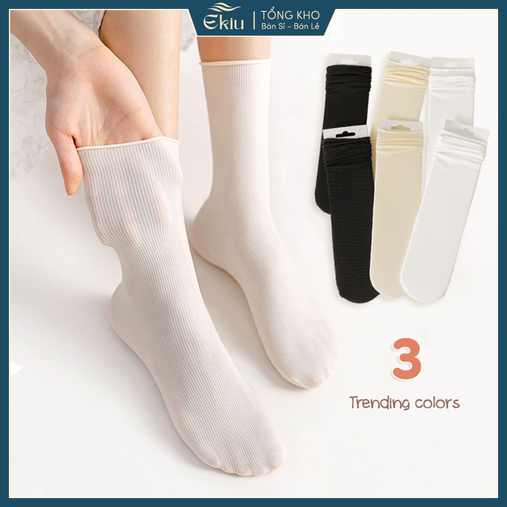 Tất vớ nam nữ cổ cao nhiều màu, chất liệu cotton sợi than tre thoáng khí co giãn 4 chiều - Ekiu Shop
