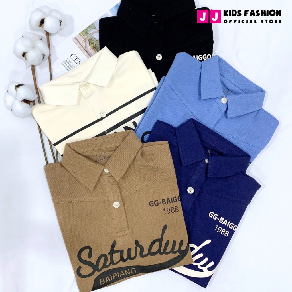 Áo thun polo cho bé trai cộc tay có cổ size đại 8-15 tuổi 28kg đến 43kg JJ Kids Fashion
