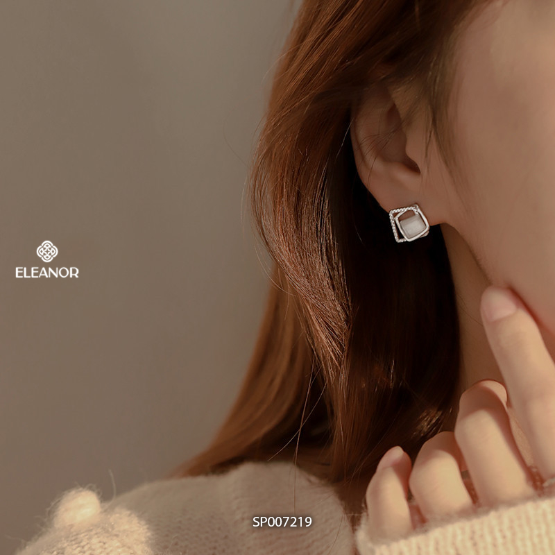 Bông tai nữ chuôi bạc 925 Eleanor Accessories đính đá mắt mèo phụ kiện trang sức khuyên tai 7219