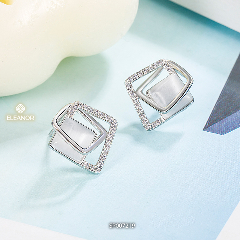 Bông tai nữ chuôi bạc 925 Eleanor Accessories đính đá mắt mèo phụ kiện trang sức khuyên tai 7219