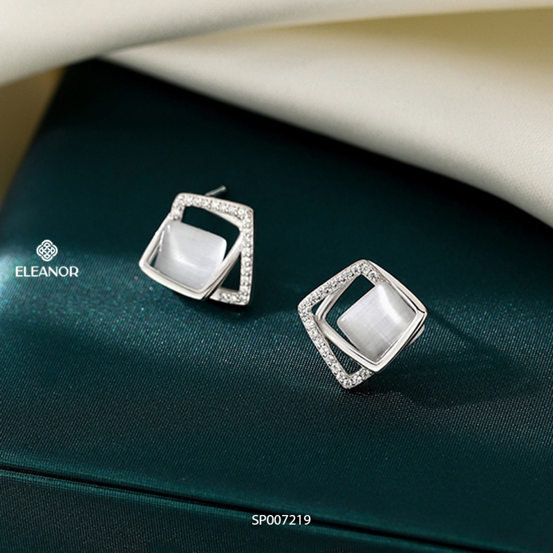 Bông tai nữ chuôi bạc 925 Eleanor Accessories đính đá mắt mèo phụ kiện trang sức khuyên tai 7219