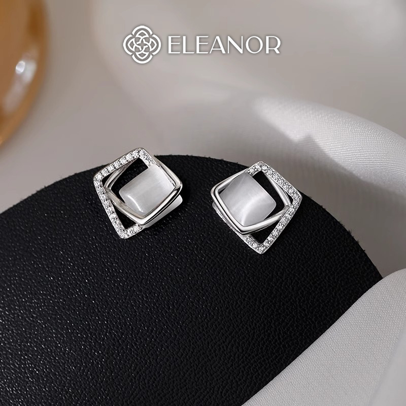Bông tai nữ chuôi bạc 925 Eleanor Accessories đính đá mắt mèo phụ kiện trang sức khuyên tai 7219