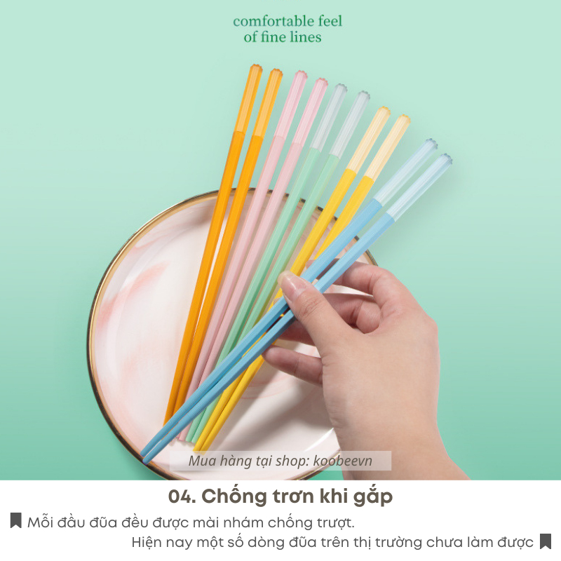 Bộ 5 Đôi Đũa Sợi Thủy Tinh Kháng Khuẩn KOOBEE – 5 Màu Cao Cấp, Không Mốc, Chống Trơn, Chịu Nhiệt, Dùng Máy Rửa Bát| 009