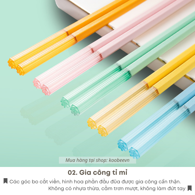 Bộ 5 Đôi Đũa Sợi Thủy Tinh Kháng Khuẩn KOOBEE – 5 Màu Cao Cấp, Không Mốc, Chống Trơn, Chịu Nhiệt, Dùng Máy Rửa Bát| 009
