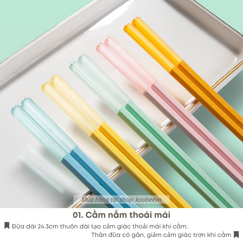 Bộ 5 Đôi Đũa Sợi Thủy Tinh Kháng Khuẩn KOOBEE – 5 Màu Cao Cấp, Không Mốc, Chống Trơn, Chịu Nhiệt, Dùng Máy Rửa Bát| 009