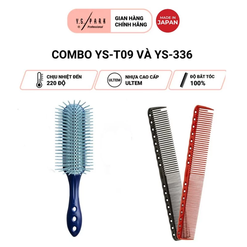 Combo lô sấy tóc Pro Straight Air Styler YS-T09 và lược cắt tóc YS-336 hàng chính hãng YS Park nhập khẩu Nhật Bản — ảnh 1