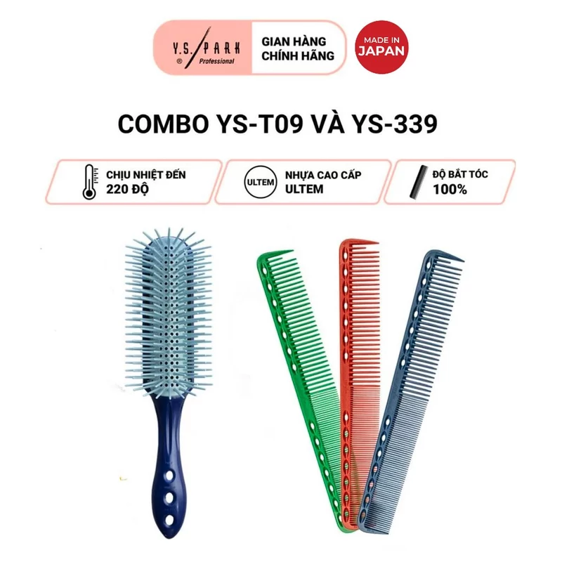 Combo lô sấy tóc Pro Straight Air Styler YS-T09 và lược cắt tóc YS-339 hàng chính hãng YS Park nhập khẩu Nhật Bản — ảnh 1