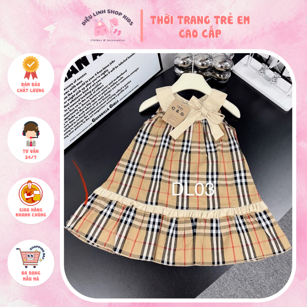 DL03 Váy Kẻ Sọc Kèm Nơ Cổ Diệu Linh Shop Kids - Váy Bé Gái Siêu Xinh Mát Cho Bé Đi Chơi Đi Biển Siêu Dễ Thương DL03