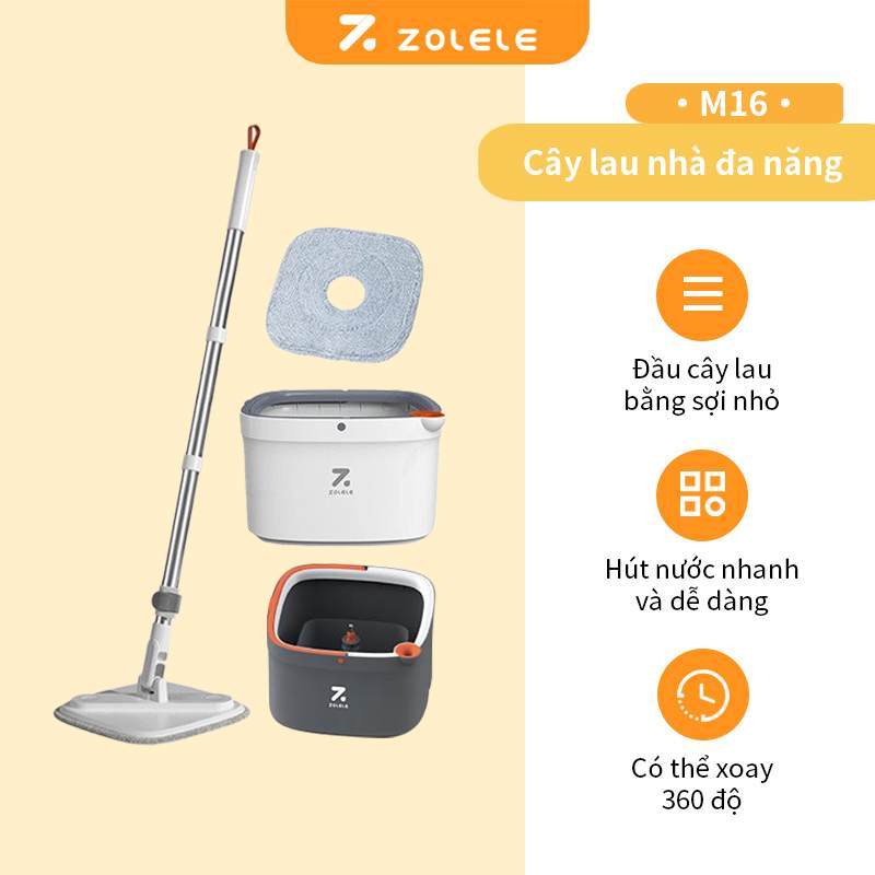 Ảnh Bộ cây lau nhà ZOLELE 360 độ tự vắt 2 ngăn tách riêng nước bẩn M16 - Chính hãng 2
