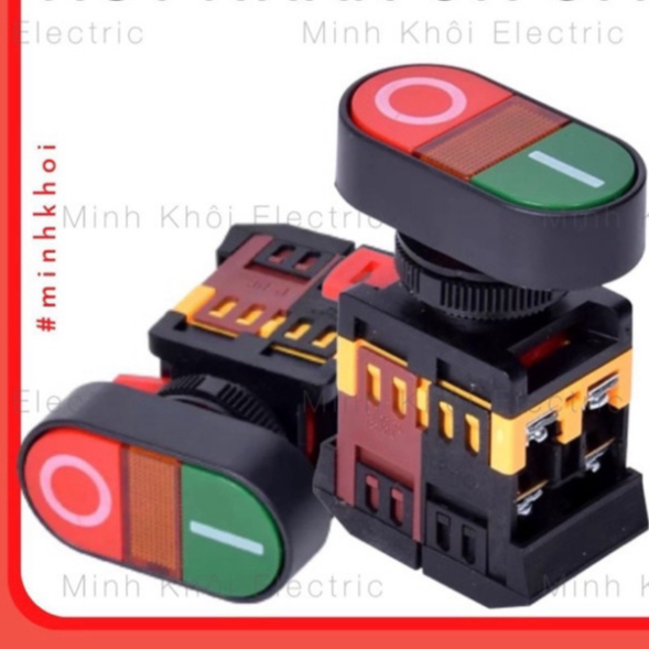 nút nhấn on off phi 22 có đèn, công tắc nhấn đôi 220VAC, nút ấn on off ...