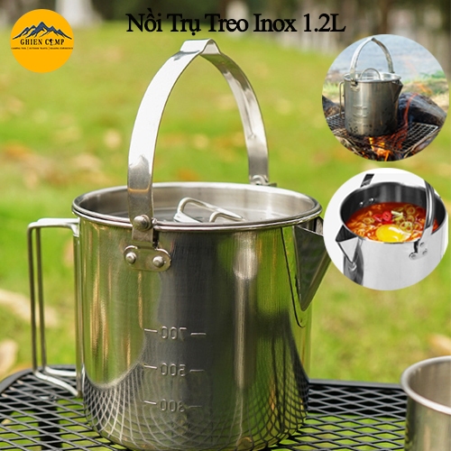 Nồi Trụ Inox Chổng Gỉ Chiu Nhiệt 1.2L Có Quai Treo Dùng Nấu Nước Nấu Mì ...