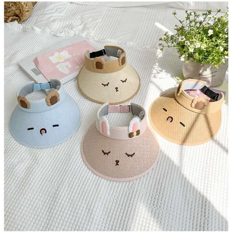 Mũ Cói Chống Nắng Hở Chóp Đính Tai Hoạt Hình Dễ Thương Cho Bé (   hot)