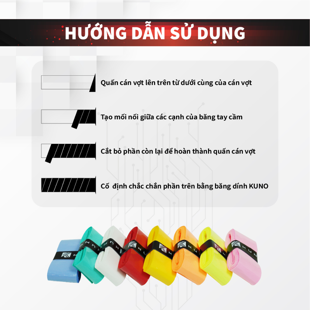 Ảnh Quấn Cán Vợt Cầu Lông KUNO, Bề Mặn Mịn, Mỏng, Bám Tay Và Cảm Vợt Tốt, Chống Trơn Trợt QC05 3