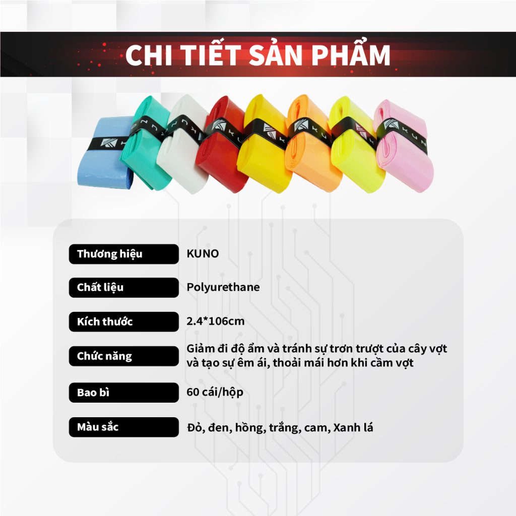 Ảnh Quấn Cán Vợt Cầu Lông KUNO, Bề Mặn Mịn, Mỏng, Bám Tay Và Cảm Vợt Tốt, Chống Trơn Trợt QC05 1