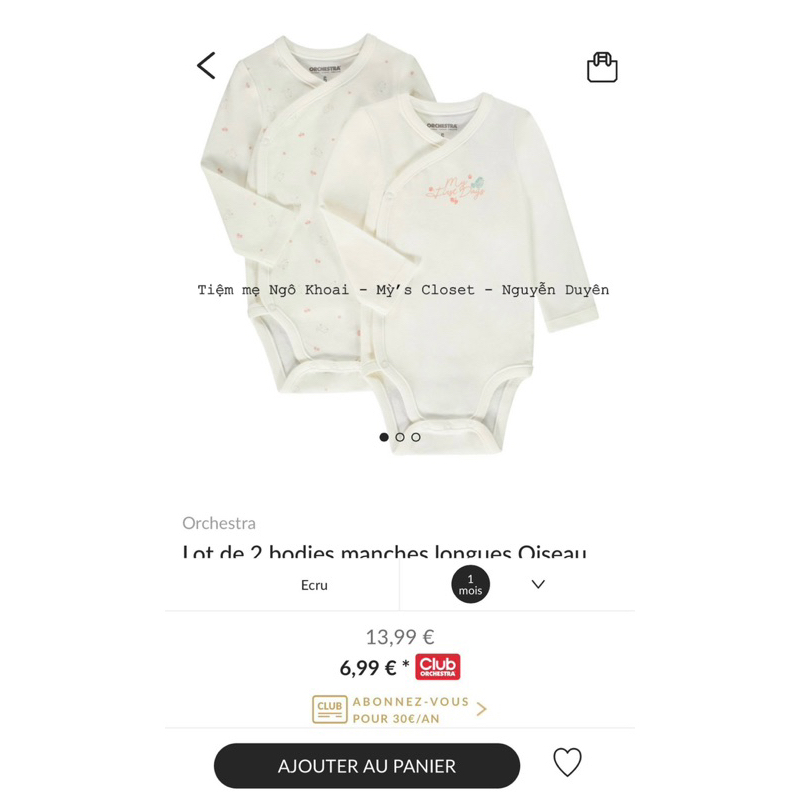 [MD78]NB/1M - 3M ORCHESTRA Body suit cài chéo dài tay kimono chất liệu peptit organic cho bé yêu
