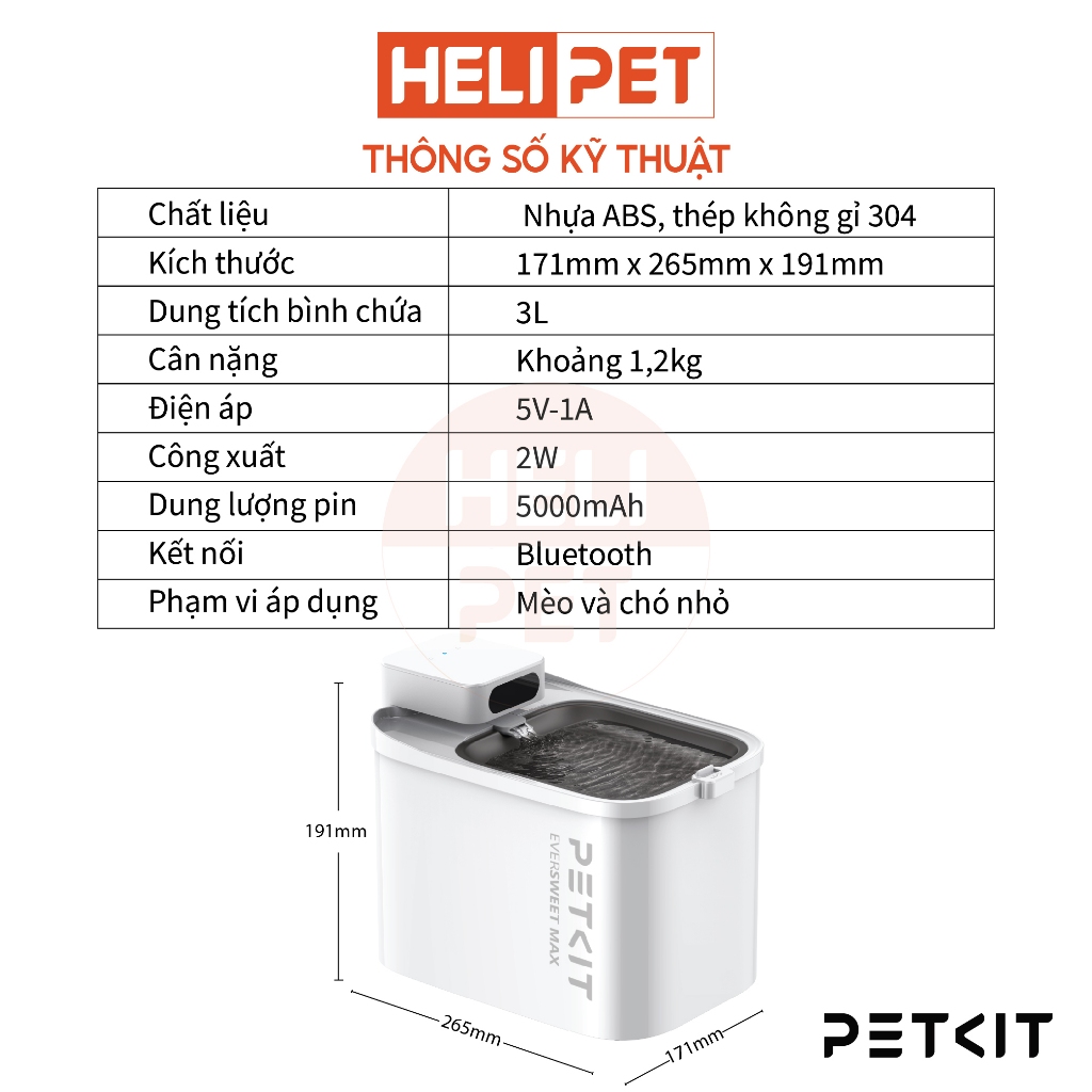 Ảnh Máy Lọc Nước Cho Chó Mèo Dùng Pin PETKIT Eversweet Max - HeLiPet 2