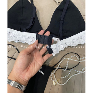 Set đồ lót cotton đen viền ren xinh xắn - handmade by Mimi house