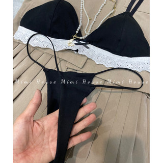 Set đồ lót cotton đen viền ren xinh xắn - handmade by Mimi house