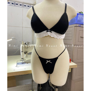 Set đồ lót cotton đen viền ren xinh xắn - handmade by Mimi house