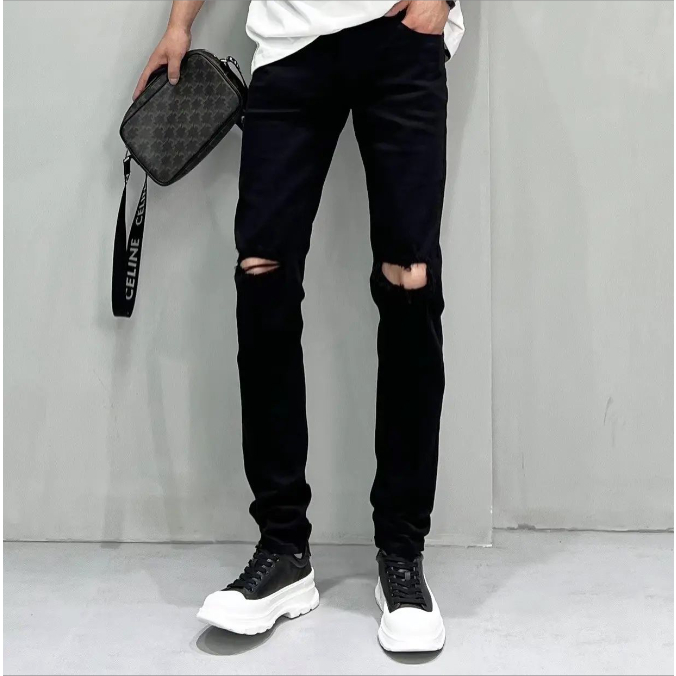 [ TOP JEAN ] quần jean nam rách gối màu đen vải bò dáng baggy Giá Rẻ ...