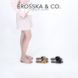 Dép nữ thời trang đế bằng Erosska đính nơ màu nude - DE027
