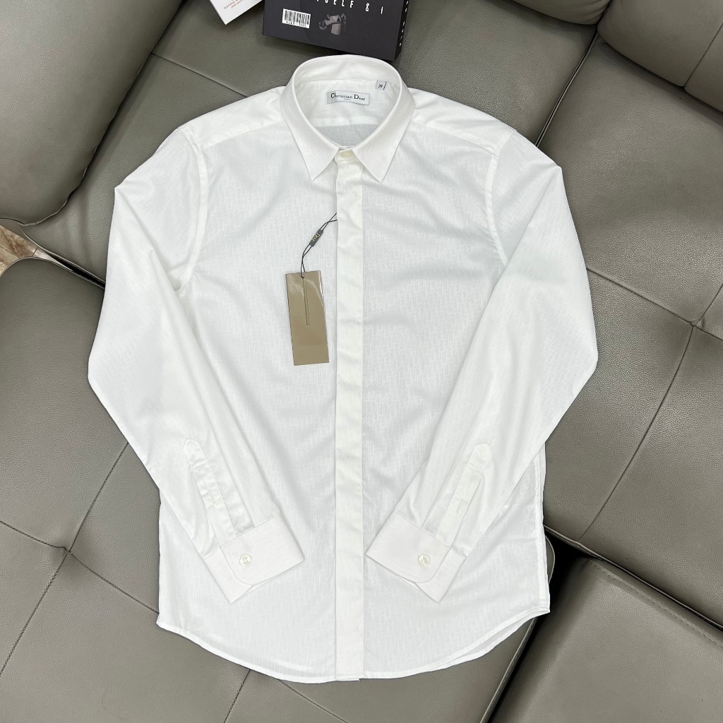 Áo sơ mi DIO'R Trắng Nam dệt họa tiết Bản LA Vải cotton chống nhăn mềm ...