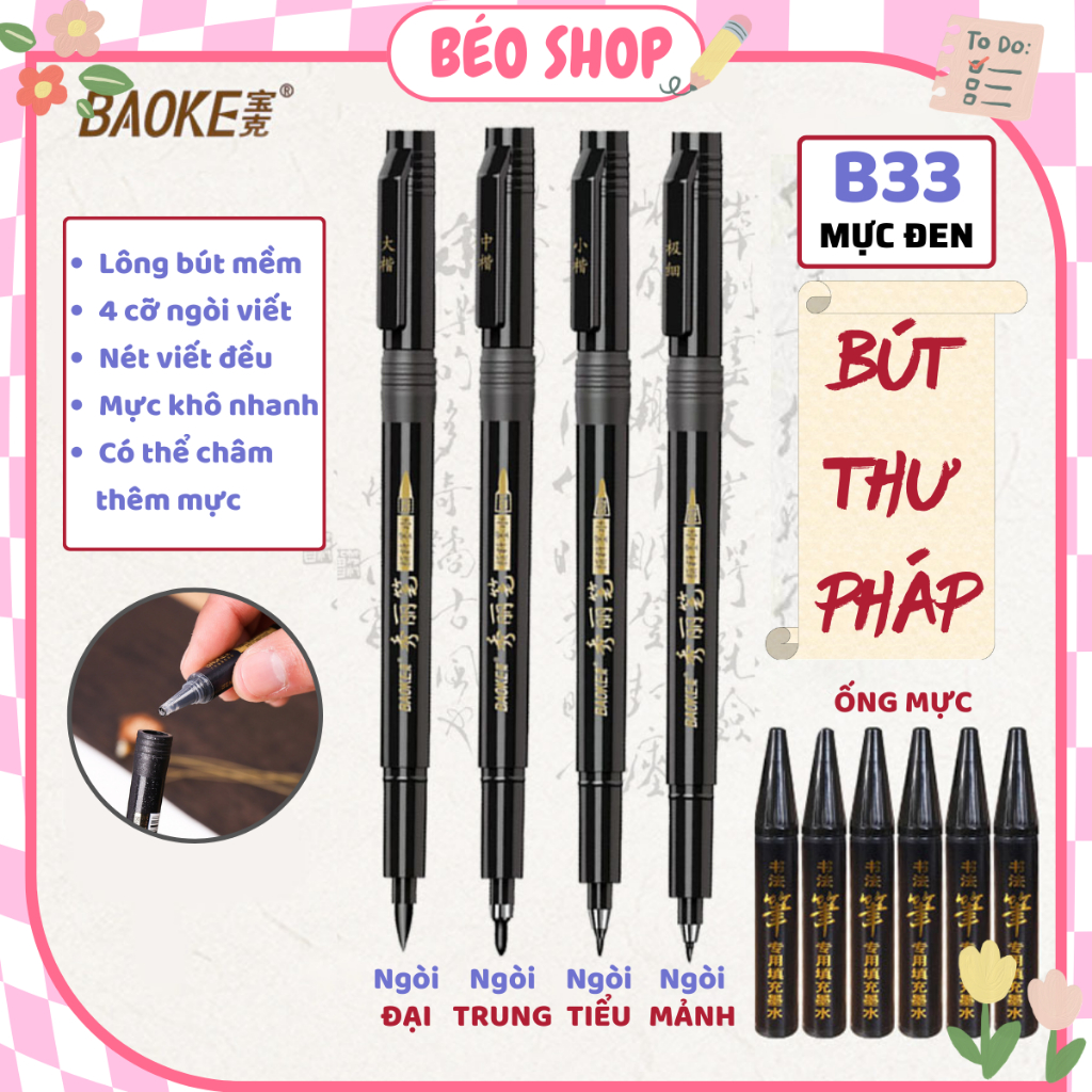 Bút viết thư pháp calligraphy Pkbeoshop , bút lông Baoke mực đen nhiều ...