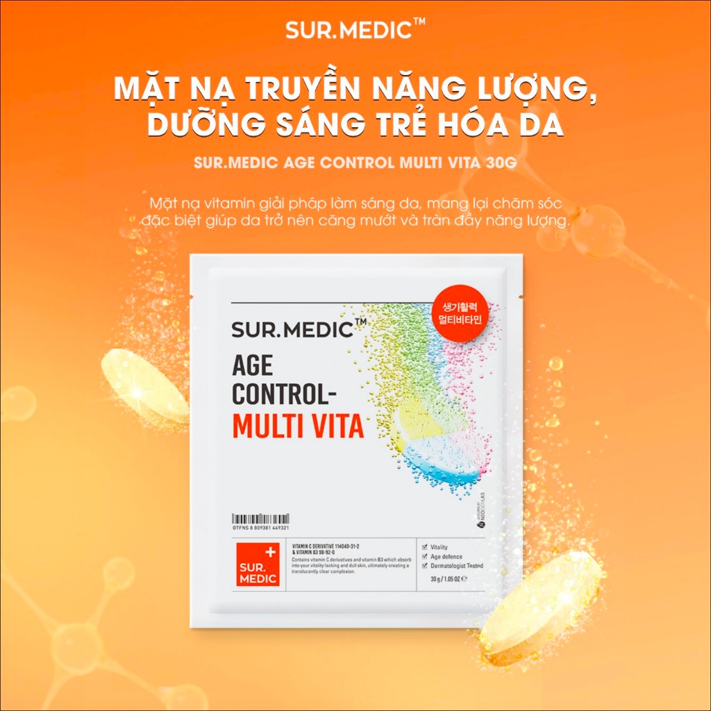 Ảnh Combo 10 Mặt Nạ Hỗ Trợ Cung Cấp Multi Vitamin SUR.MEDIC Age Control Multi Vita Mask 30g/miếng 1