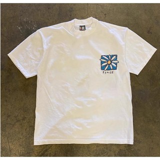 Áo Phông Thể Thao Nam Nữ Phối Hình PEACE Bông Hoa Xanh Hai Mặt, Phong Cách Nhẹ Nhàng, Chất Vải Cotton Khô Thoáng Mát