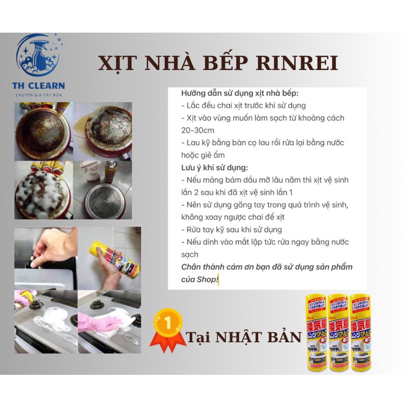 Chai xịt vệ sinh Rinrei Nhật Bản tẩy rửa lò vi sóng, làm sạch mảng bám dầu mỡ lò nướng chai 300ml - HT House