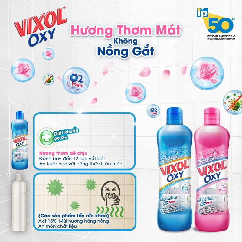 Nước Tẩy Nhà Tắm Và Bồn Cầu Vixol Oxy 700ml Nhập khẩu Thái Lan Diệt Mọi Vi Khuẩn Cứng Đầu, Sáng bóng, Thơm dễ chịu
