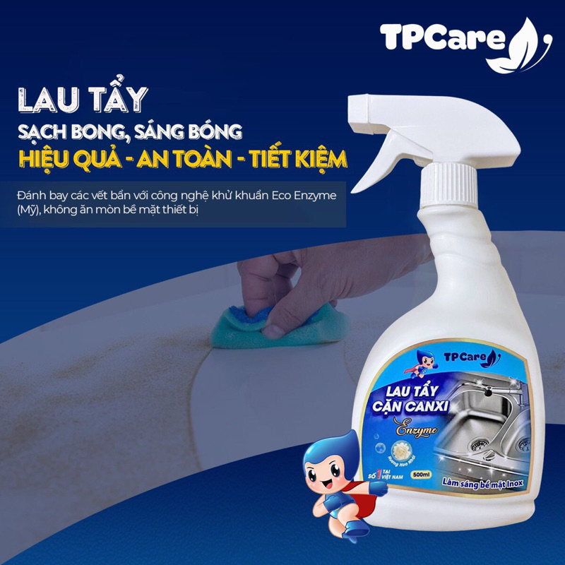 Tẩy cặn canxi Tp Care, tẩy kính, vòi sen,vòi lavabo, chậu sứ, chậu rửa mặt, gạch men, gương soi