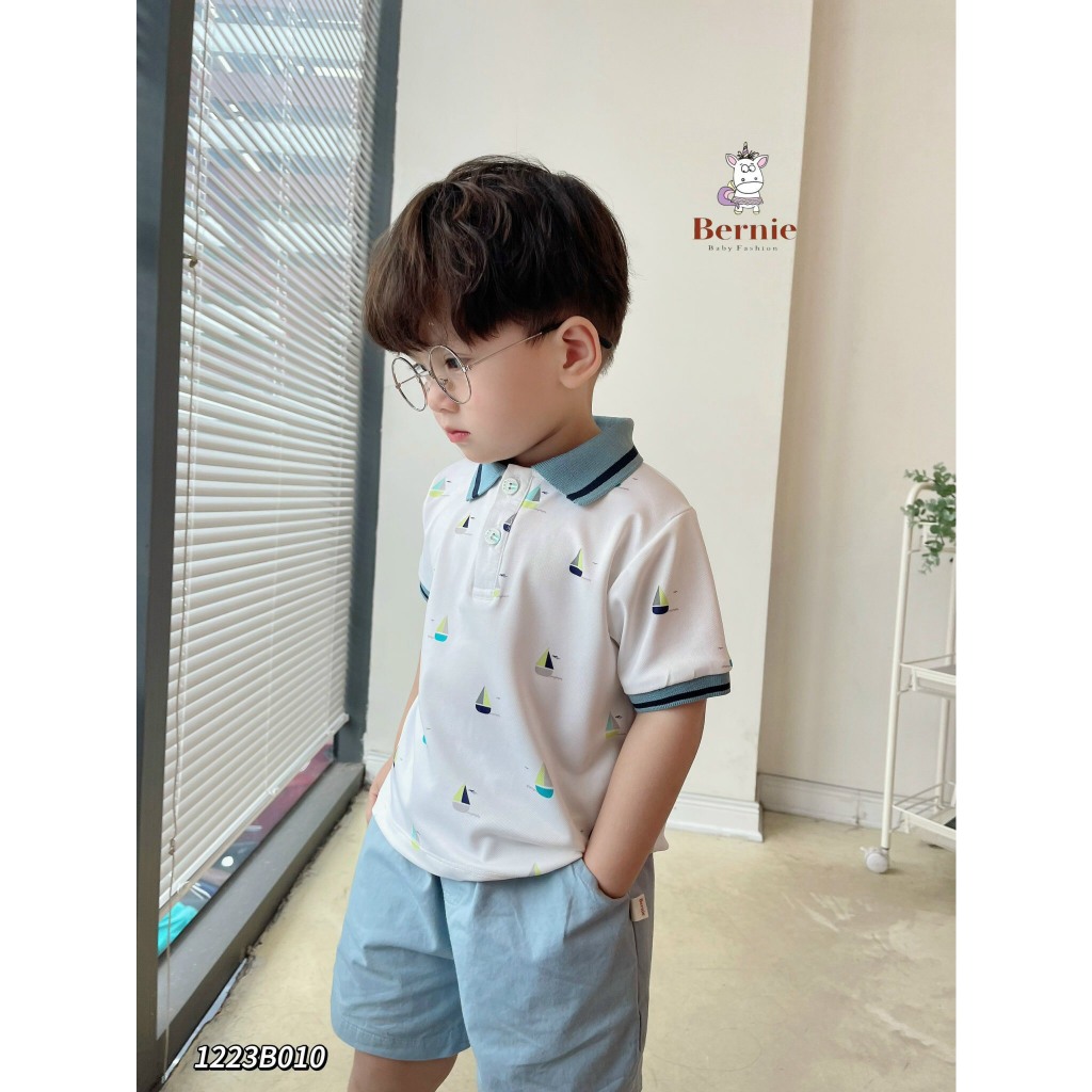 (Hãng Bernie)Bộ polo thuyền chất áo polo mềm mát kèm quần kaki cho bé trai đi học đi chơi gồm áo và quần size 9-26kg,quầ