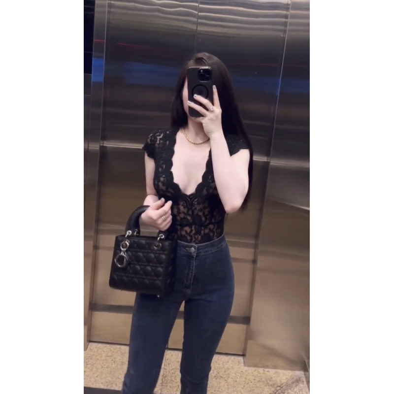 Áo bodysuit ren cộc tay sexy gợi cảm mix đồ xinh lắm