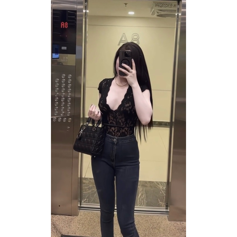 Áo bodysuit ren cộc tay sexy gợi cảm mix đồ xinh lắm