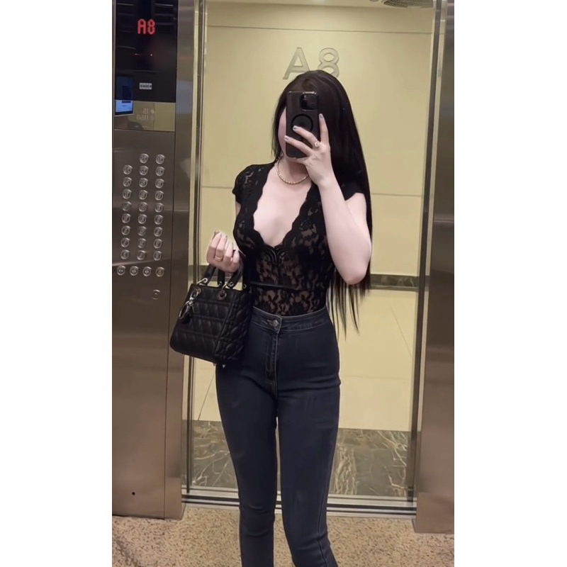 Áo bodysuit ren cộc tay sexy gợi cảm mix đồ xinh lắm