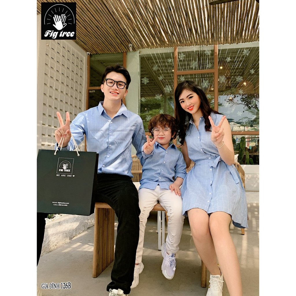 Đồng Phục Gia Đình Fig Tree Sọc Caro Xanh Siêu Xinh ( MS :126B)