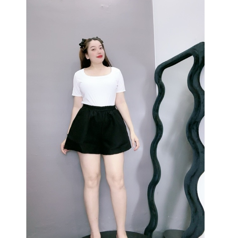 Quần Short Bigsize Nữ Lưng Thun,Quần Đùi Big Size Chữ A Vải Xốp Họa Tiết Ô Vuông Mặc Mát Thoải Mái Q15