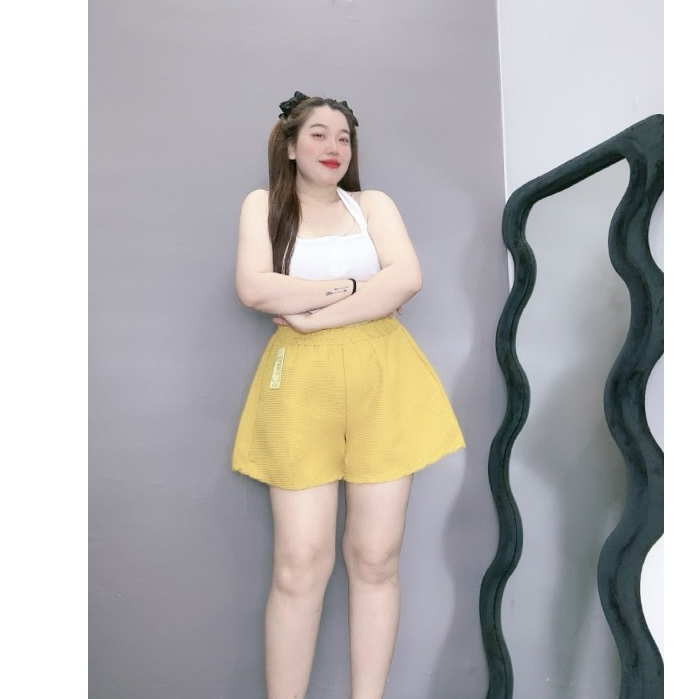 Quần Short Bigsize Nữ Lưng Thun,Quần Đùi Big Size Chữ A Vải Xốp Họa Tiết Ô Vuông Mặc Mát Thoải Mái Q15