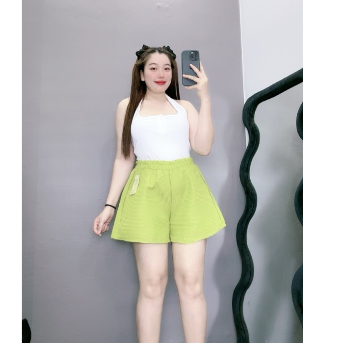 Quần Short Bigsize Nữ Lưng Thun,Quần Đùi Big Size Chữ A Vải Xốp Họa Tiết Ô Vuông Mặc Mát Thoải Mái Q15