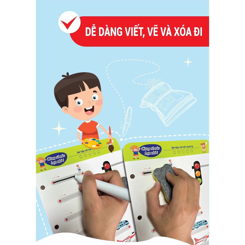 Sách - Bộ Tập Tô Vẽ Thông Minh Xóa Được 64 Trang - Tặng kèm: 6 bút dạ + 1 mút xóa bọt biển