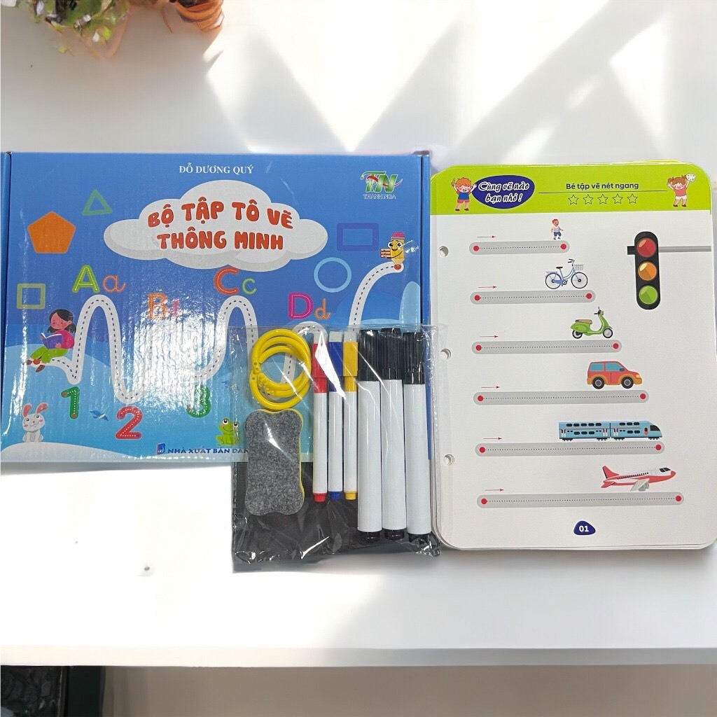 Sách - Bộ Tập Tô Vẽ Thông Minh Xóa Được 64 Trang - Tặng kèm: 6 bút dạ + 1 mút xóa bọt biển