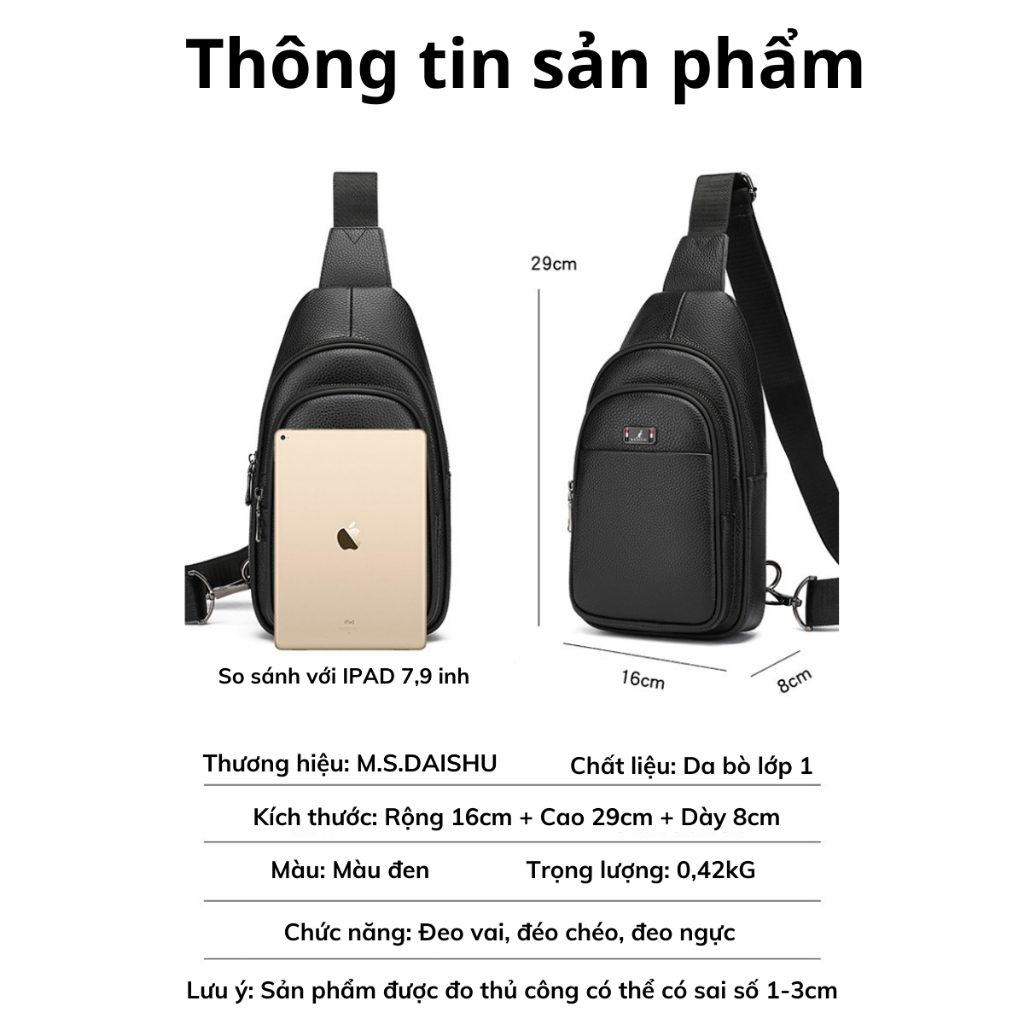Túi đeo chéo nam da bò cao cấp BCV-TN01 chính hãng M.S.DAISHU mềm mại chống thấm nước phóng cách trẻ trung
