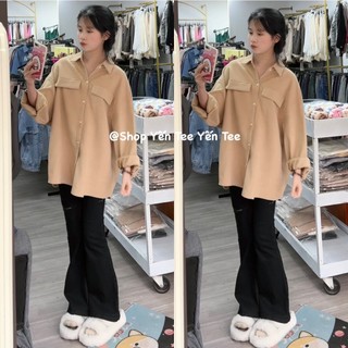 ( Ảnh thật ) Áo sơ mi 2 túi nắp màu nâu vàng tôn da chất nhung dầy , mịn cao cấp #011