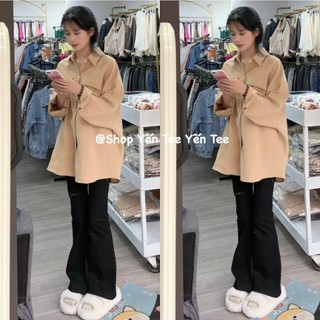 ( Ảnh thật ) Áo sơ mi 2 túi nắp màu nâu vàng tôn da chất nhung dầy , mịn cao cấp #011